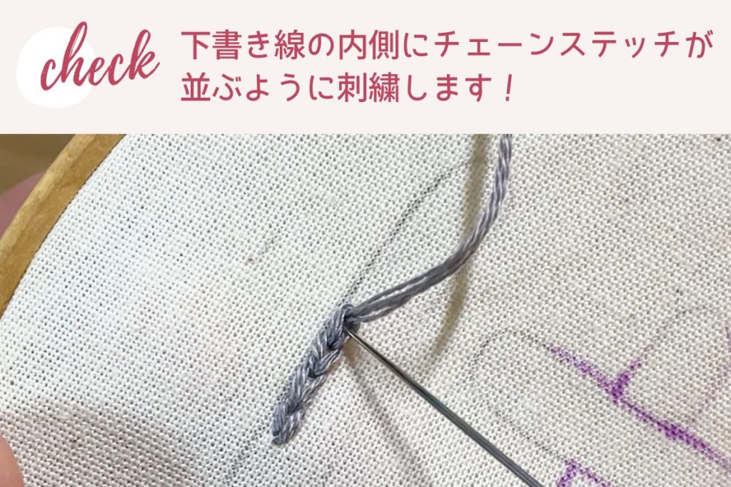 チェーンステッチで太い文字を刺繍する