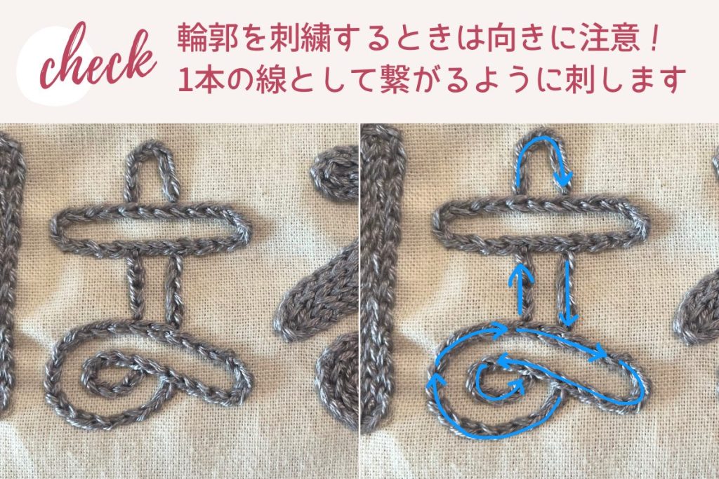 チェーンステッチで太い文字を刺繍する